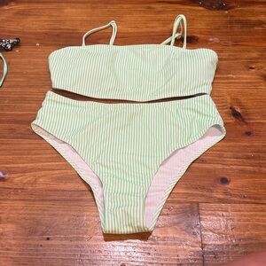 SHEIN Light Green Striped Two-Piece Bikini Set